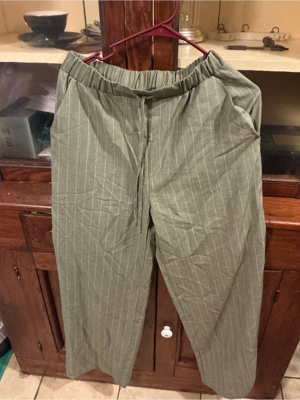 ASOS Olive Green Pinstripe Wide-Leg Trousers